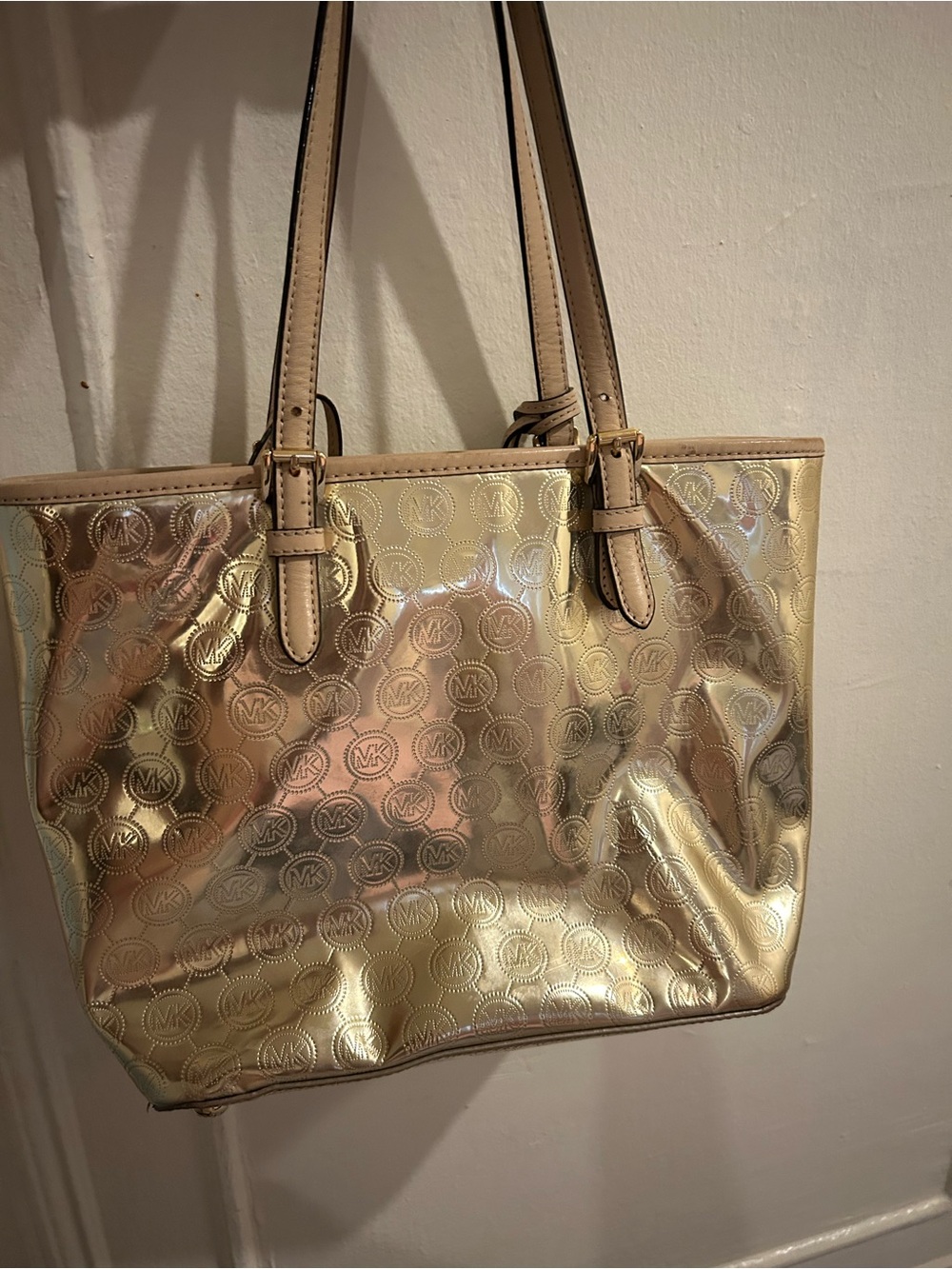 Michael Kors Shiny Gold Logo-Embossed Tote